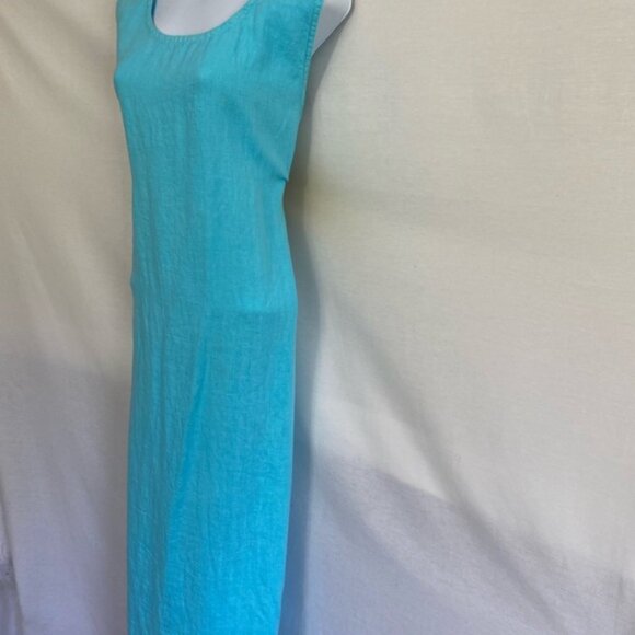 E-105 Hot Cotton PLUS SIZE 2X Teal 100% Linen Sleeveless Summer Maxi Dress - Picture 5 of 12